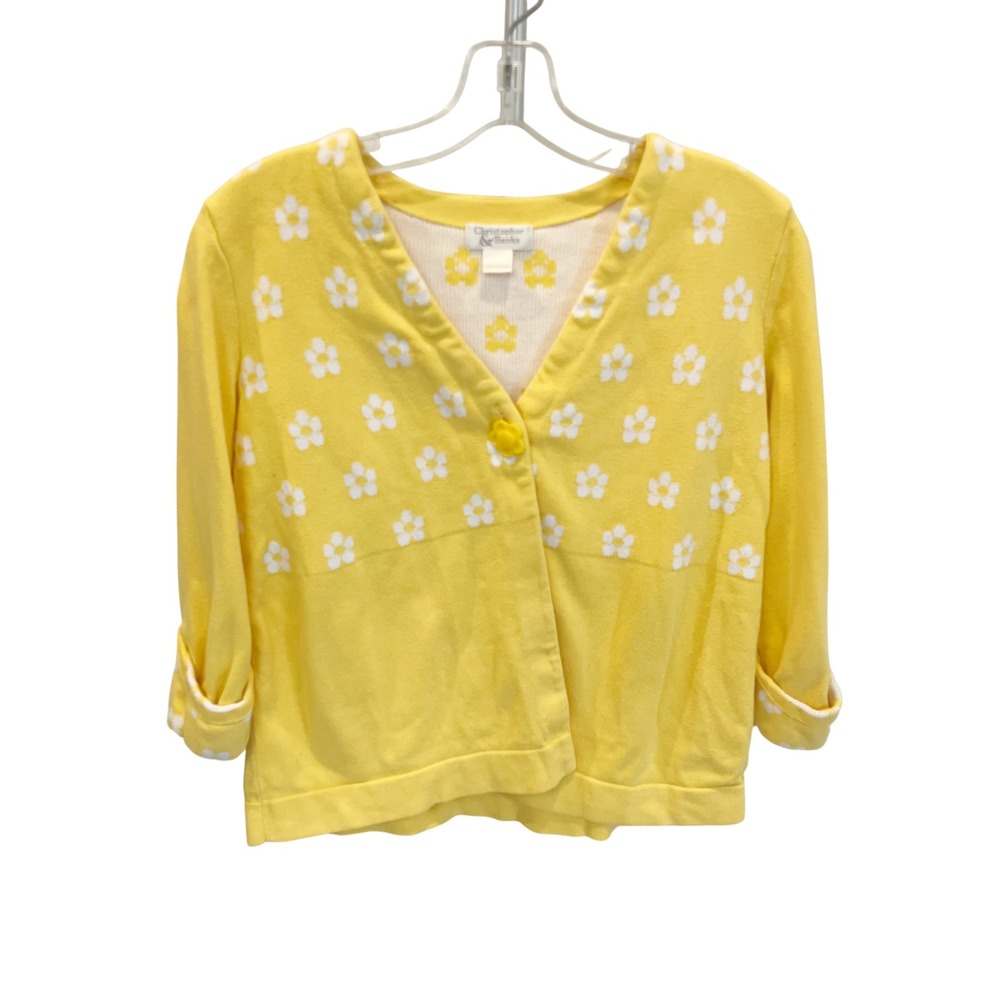 Vintage Yellow Floral Daisy Cardigan Sweater Retro Cute Cottagecore Size Small
